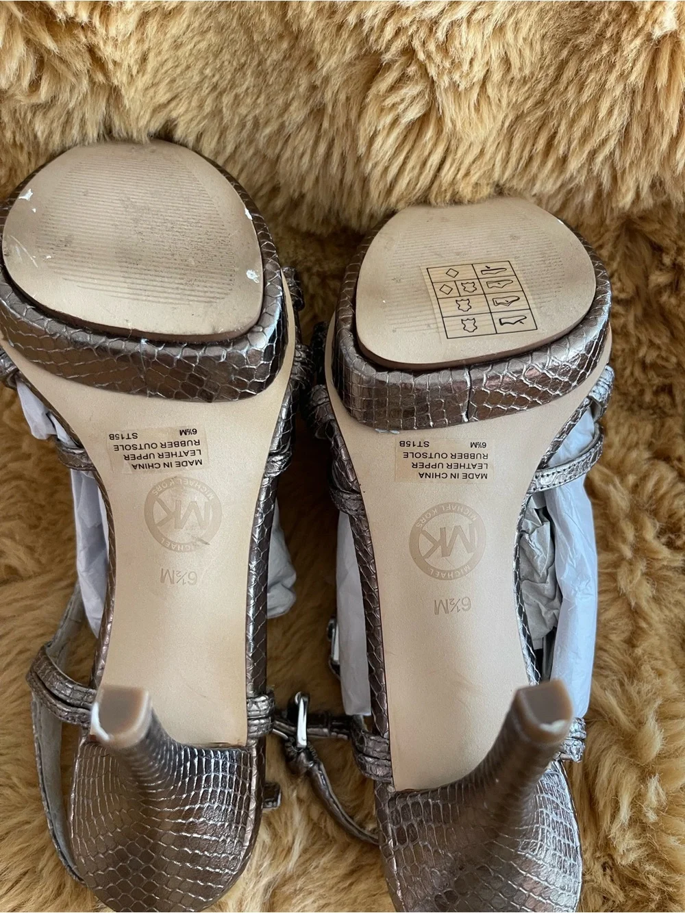 Michael Kors Bronze Metallic Snakeskin Strappy Stiletto Sandals